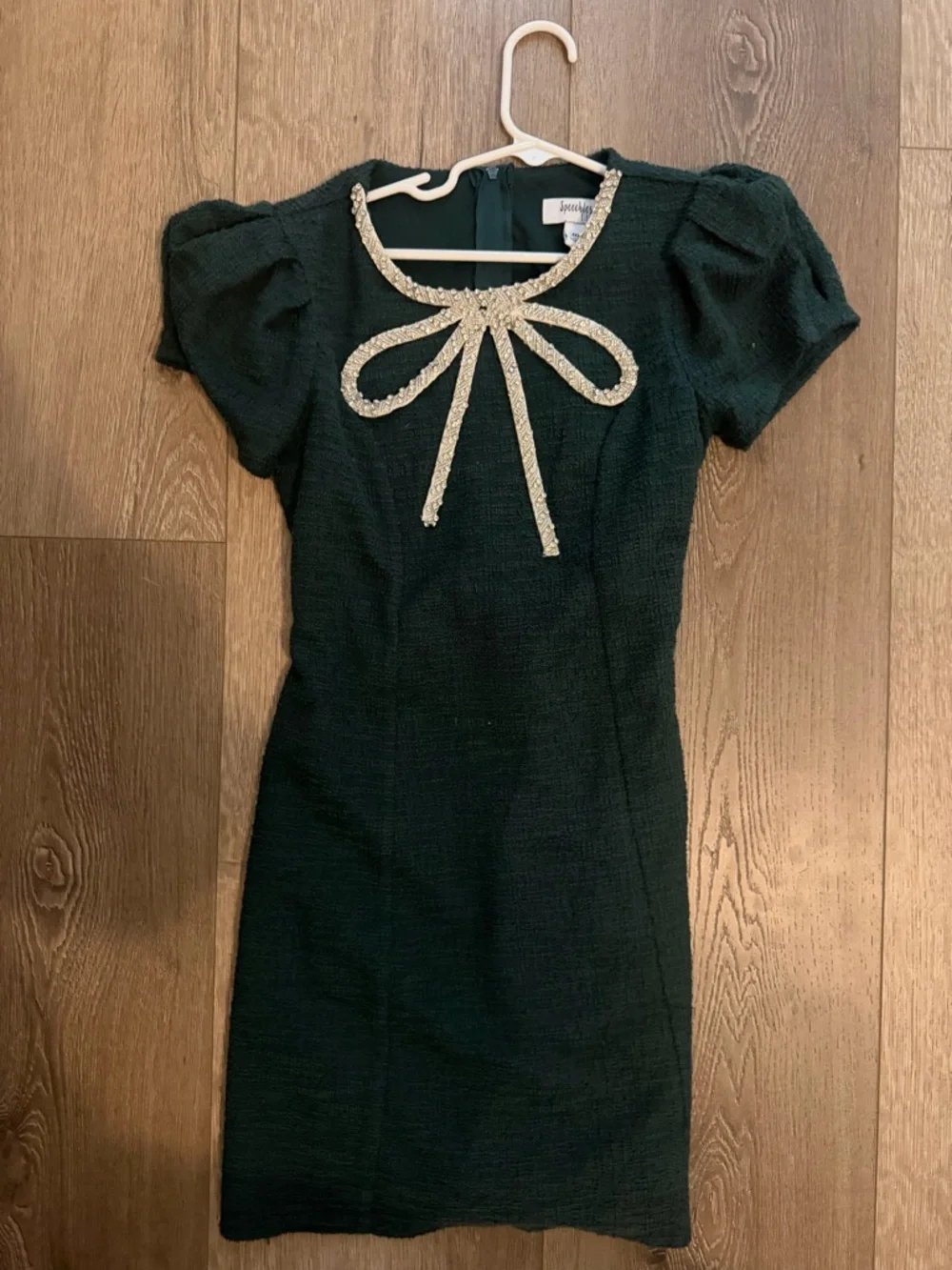 Speechless Dark Green Mini Dress with Crystal Bow Accent